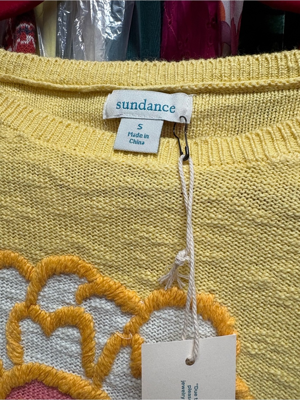 Sundance Yellow Crewneck Sweater with Textured Floral Embroidery